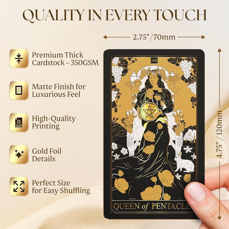 Wyspell Gold Tarot Cards with Guide Book - 78-Card Unique Tarot Deck for Beginners - Gilded Edges & Gold Foil Design - Classic Traditional Tarot Deck - Image 3